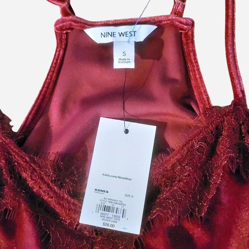 Nine West laced burgandy vneck  tank top - Picture 4 of 7